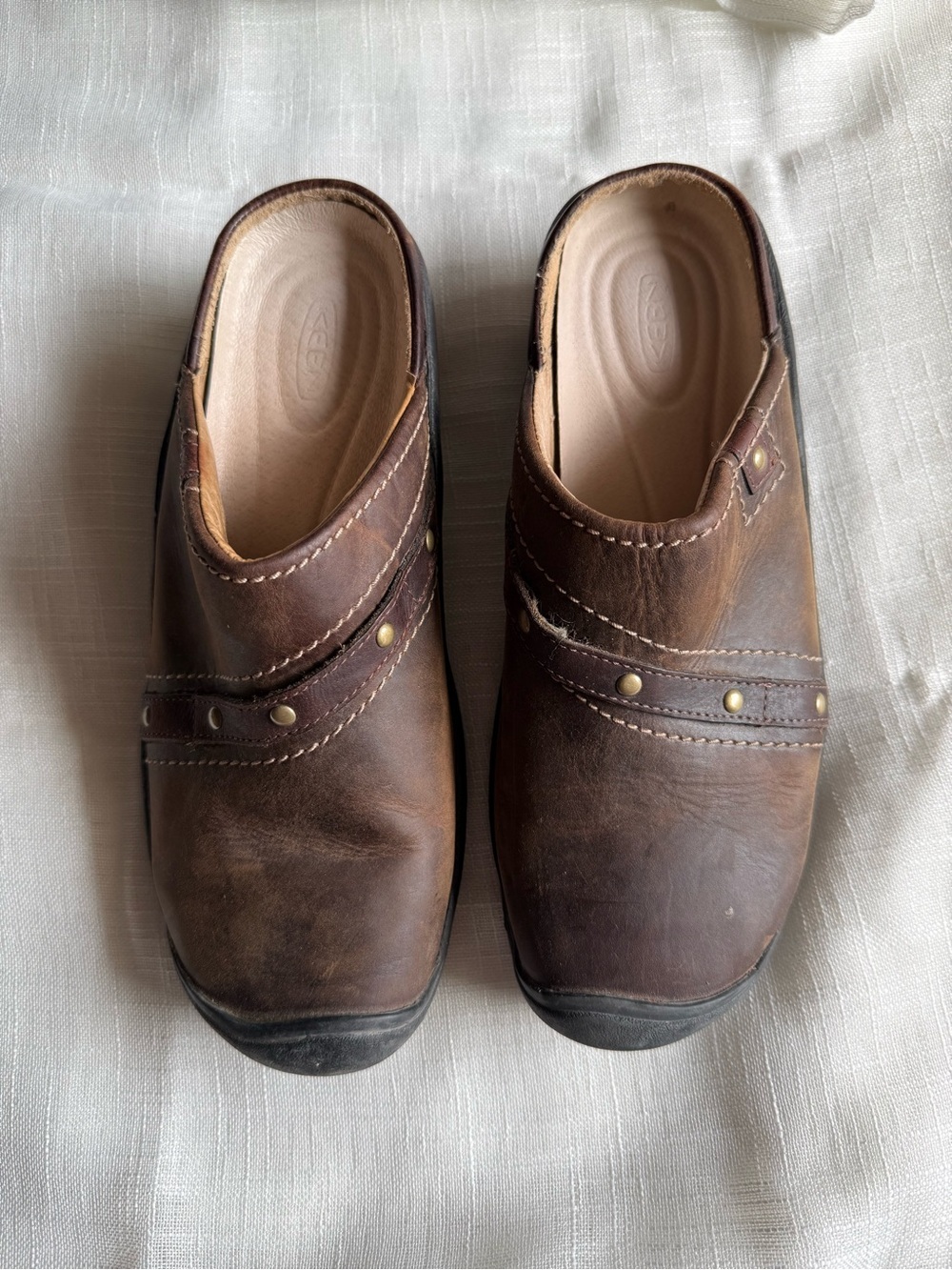 Keen Chester Brown Leather Stud Studded Slip-on Mules Slides Shoes Women's Sz 10